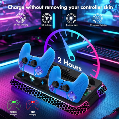 For PS5/PS5 Slim/PS5 Pro All-in-One Cooling Stand Base Model with RGB Lighting Effects Storage Function game Controller base