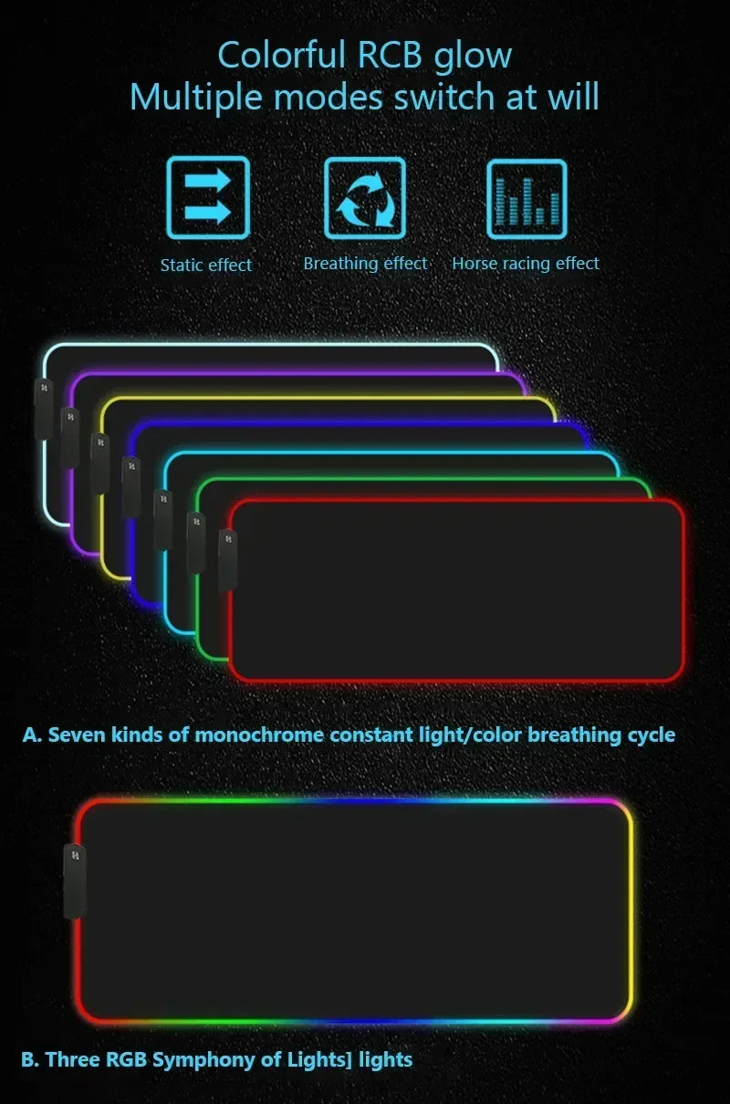 RGB Extended Hexagon Gaming Mouse Pad Rug Desk Mat Computer Accessories Anti-skid Offices Geometric Mousepad Luminous Game Mats