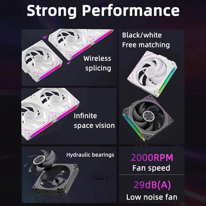 Coolcirc DL-2 120mm ARGB Cooling Fan Modular Wireless Stackable Splicing 800-2000RPM PWM Silent for Gaming PC Case Water Cooler