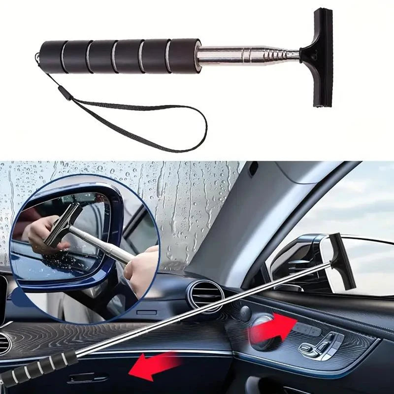 Car Rearview Mirror Wiper Telescopic Handle Car Rearview Mirror Wiper Durable Stainless Auto Glass Cleaning Tools Cleaning Brush Deals 4 U   Deals 4 U