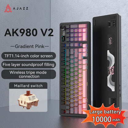 AJAZZ AK980 V2 PRO 98% Gasket Mechanical Keyboard, Hot-Swappable, 10000mAh, TFT Screen & Knob, 8K Polling Rate, RGB Backlit
