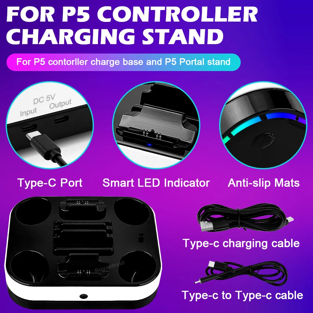 NEW For PS5 Controller Charger Stand LED Indicator & RGB Light Dual Charging Dock for PS5 Controller & PS Portal Games Accessori