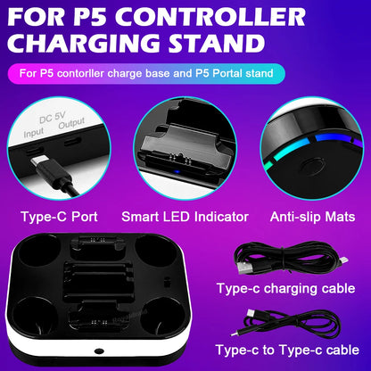 NEW For PS5 Controller Charger Stand LED Indicator & RGB Light Dual Charging Dock for PS5 Controller & PS Portal Games Accessori