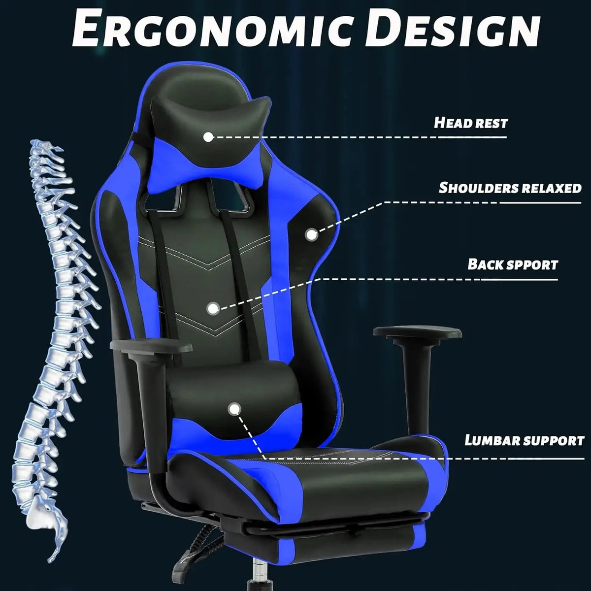 Ergonomic High-Back Gaming Chair PU Leather 250lbs Home Office, Customized Deals 4 U  Gaming Accessories Deals 4 U