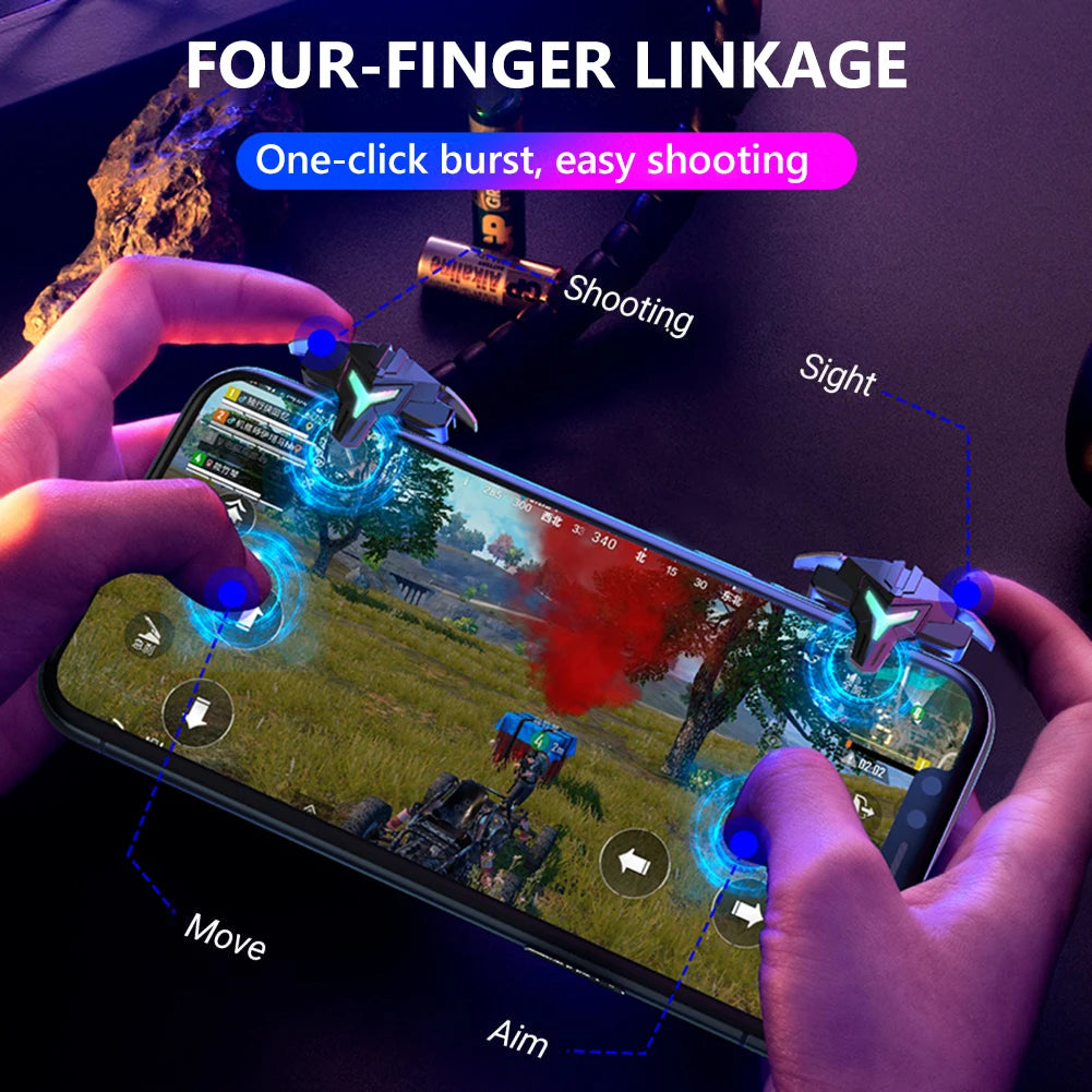 1/2pcs RGB/Mechanical 4 Finger Mobile Gaming Trigger for PUBG Game Controller Gamepad Aim Trigger Button for Smart Phone