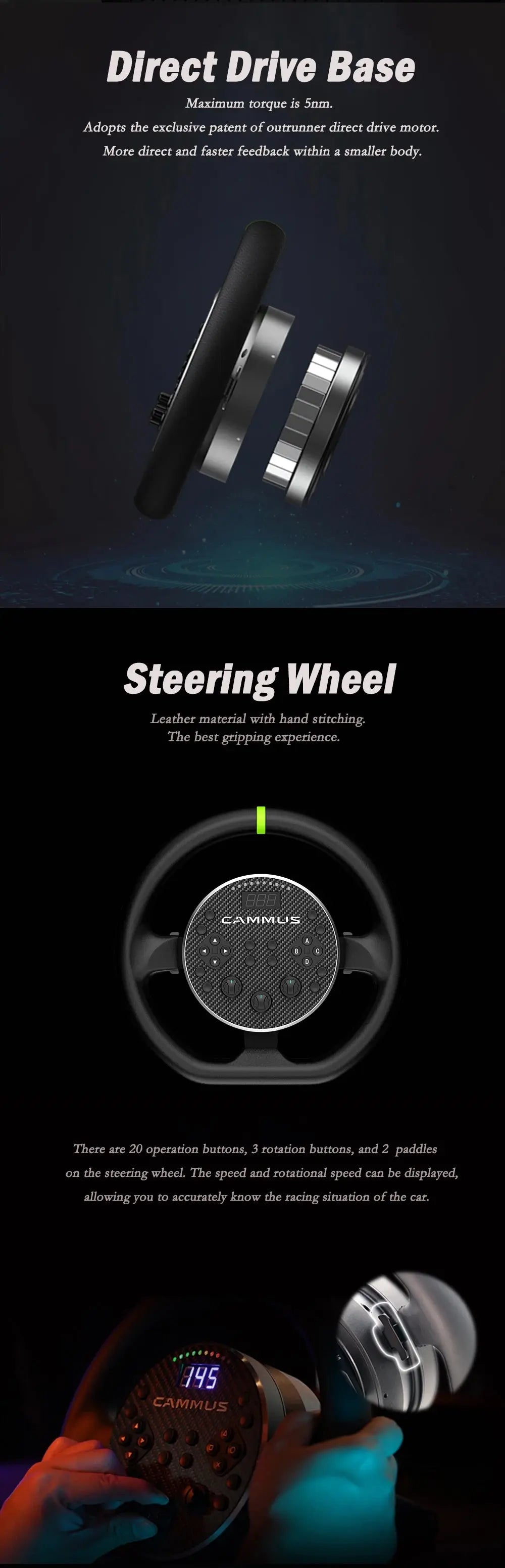 CAMMUS C5 2 in 1  5nm Direct Drive System Base Gaming Steering Wheel Racing Simulator PC Car Wheel Racing Simulator Deals 4 U  Gaming Accessories Deals 4 U