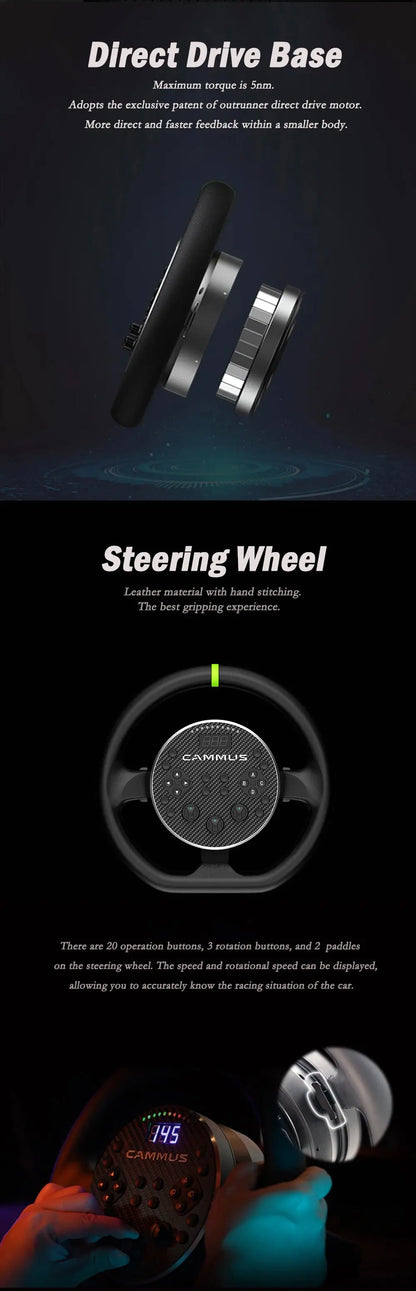 CAMMUS C5 2 in 1  5nm Direct Drive System Base Gaming Steering Wheel Racing Simulator PC Car Wheel Racing Simulator Deals 4 U  Gaming Accessories Deals 4 U