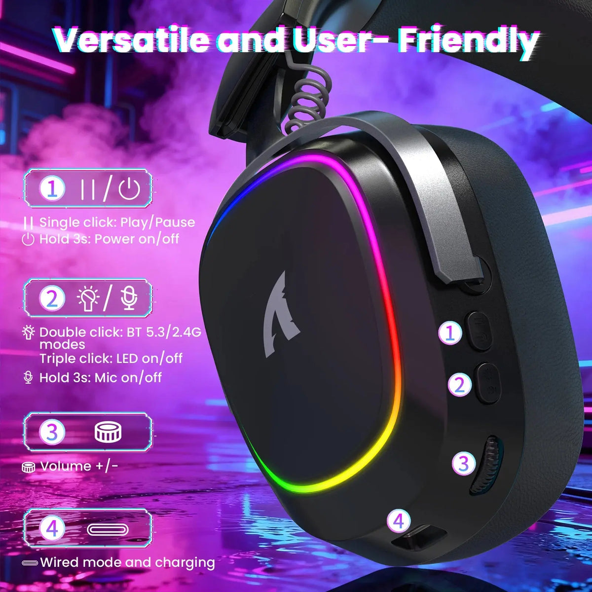ATTACK SHARK G800 Wireless Gaming Headset, 1000 mAh, Detachable Mics, Aluminum alloy frame, 3D Surround Sound, 20ms low latency Deals 4 U  Gaming Accessories Deals 4 U