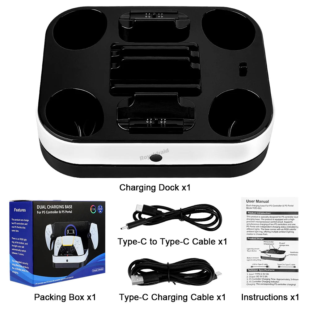 NEW For PS5 Controller Charger Stand LED Indicator & RGB Light Dual Charging Dock for PS5 Controller & PS Portal Games Accessori