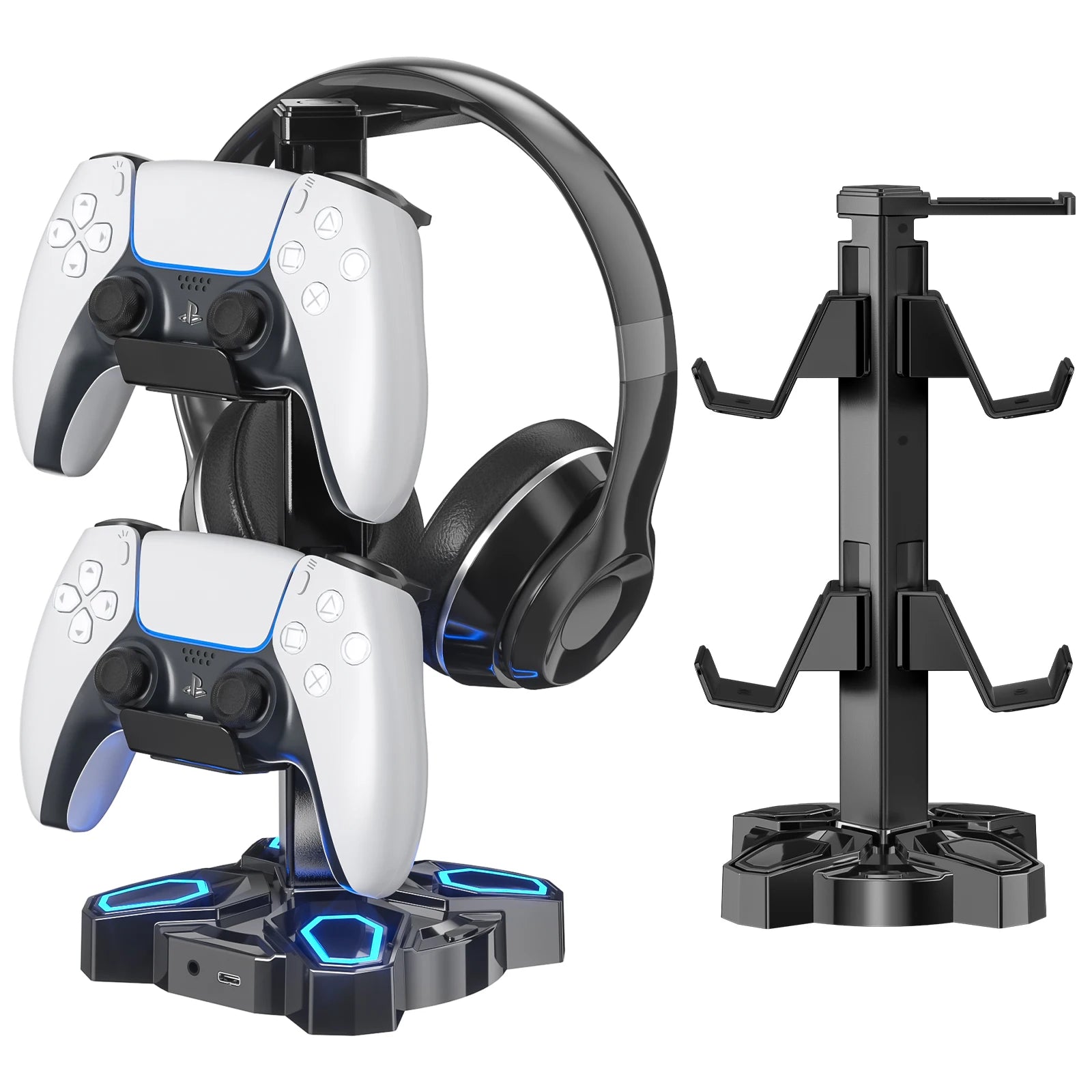 USB Hub Controller Holder Headphones Stand Rotatable Headset Stand with 9 Light Modes with 2 USB Charging Type-C Ports Deals 4 U   Deals 4 U