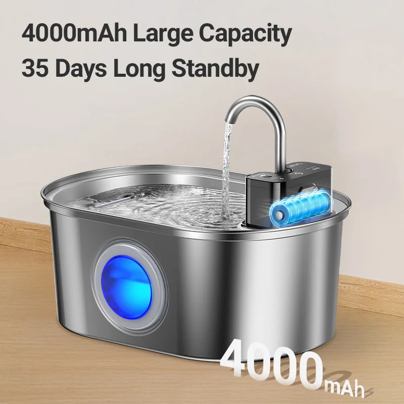 ROJECO 3.2L Stainless Steel Cat Water Fountain Wireless Sensor Smart Automatic Dog Water Dispenser Drinking Fountain 4000mAh Deals 4 U   Deals 4 U