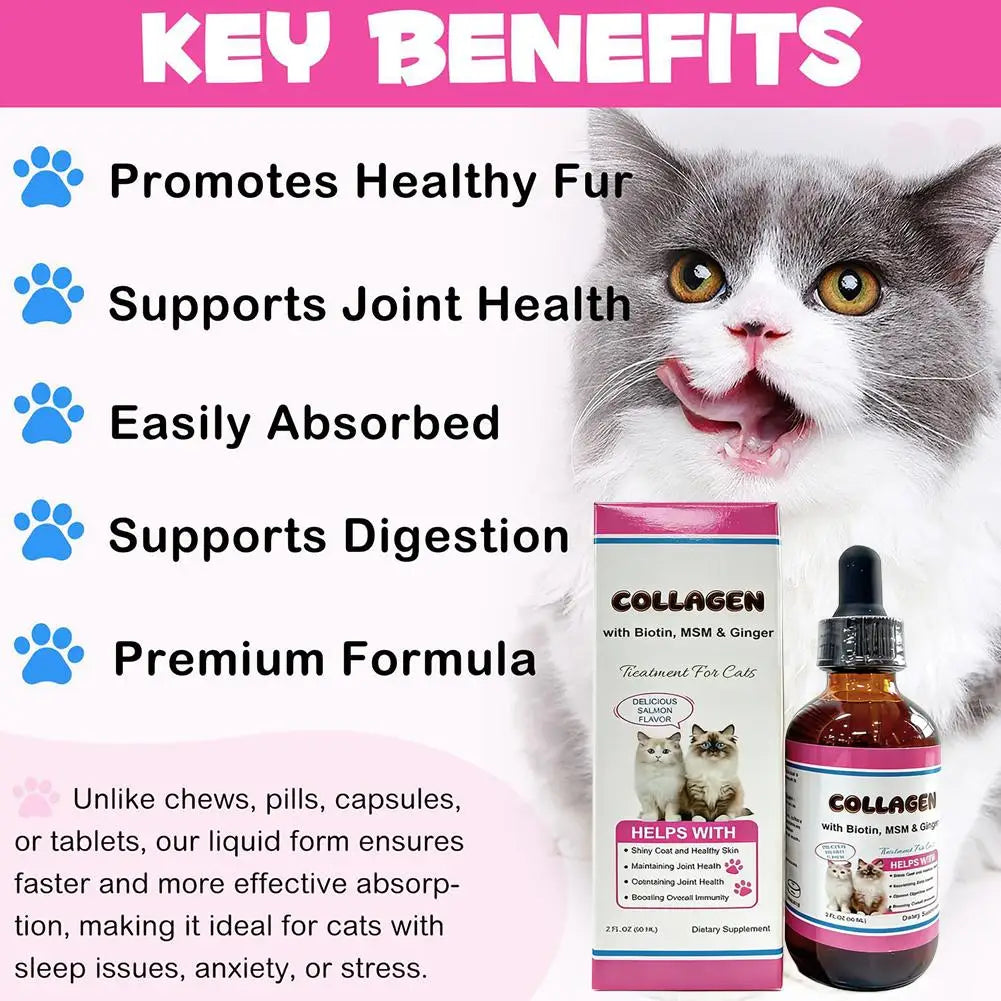 Tasty Salmon Flavor Liquid Collagen For Cats Daily Dietary Supplement For Healthy Skin Coat Stronger Joints Immunity Drops 60ML Deals 4 U   Deals 4 U