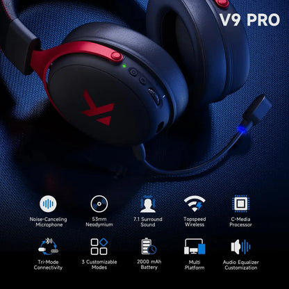 MCHOSE V9 Pro Wireless Headset 7.1 Surround Sound 53mm Gaming Headphones Noise Canceling Mic Low Latency Lightweight for PS5 PC SWITCH with Microphone