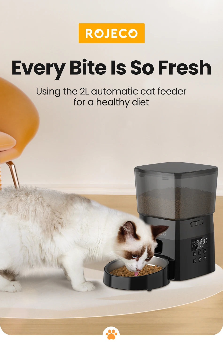 ROJECO Automatic Pet Feeder Button Version Auto Cat Food Dispenser Accessories Smart Control Pet Feeder For Cats Dog Dry Food Deals 4 U  Automatic Pet Feeder Deals 4 U