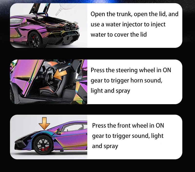 1:24 Lamborghini Revuelto With Spray Alloy Car Diecasts & Toy Vehicles Metal Toy Car Model Sound and light Collection Kids Toy Deals 4 U   Deals 4 U