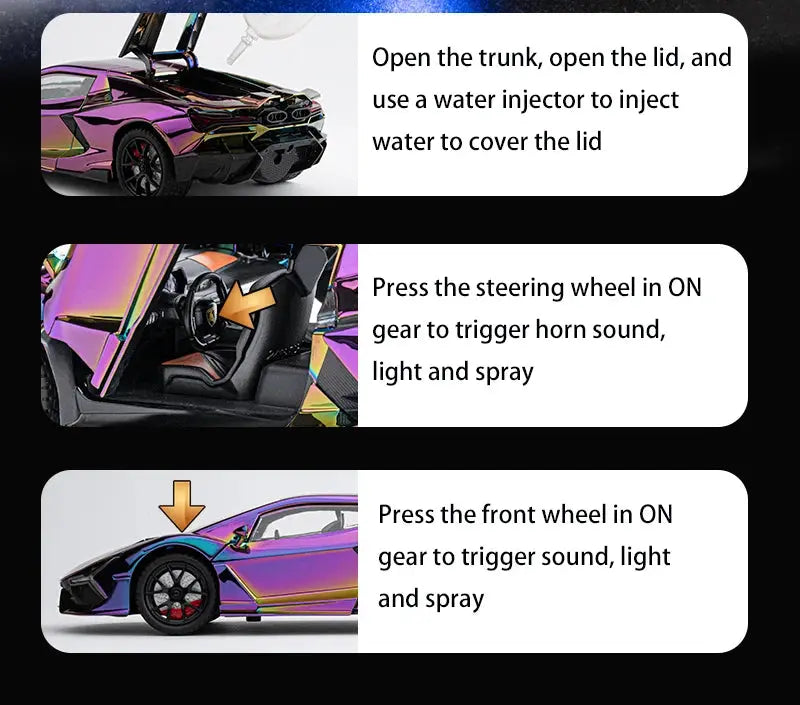 1:24 Lamborghini Revuelto With Spray Alloy Car Diecasts & Toy Vehicles Metal Toy Car Model Sound and light Collection Kids Toy Deals 4 U  Gaming Accessories Deals 4 U