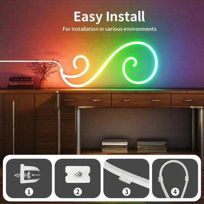 Bluetooth RGB Neon LED Strip 1-10m DC5V USB IP65 Waterproof Flexible Tape with App/Remote Control Music Sync for Home Decor Deals 4 U  RGB Hexagon Wall Lights Deals 4 U