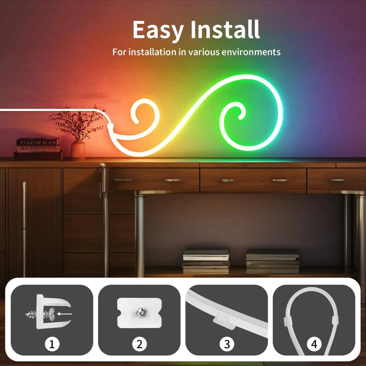 Bluetooth RGB Neon LED Strip 1-10m DC5V USB IP65 Waterproof Flexible Tape with App/Remote Control Music Sync for Home Decor Deals 4 U  RGB Hexagon Wall Lights Deals 4 U