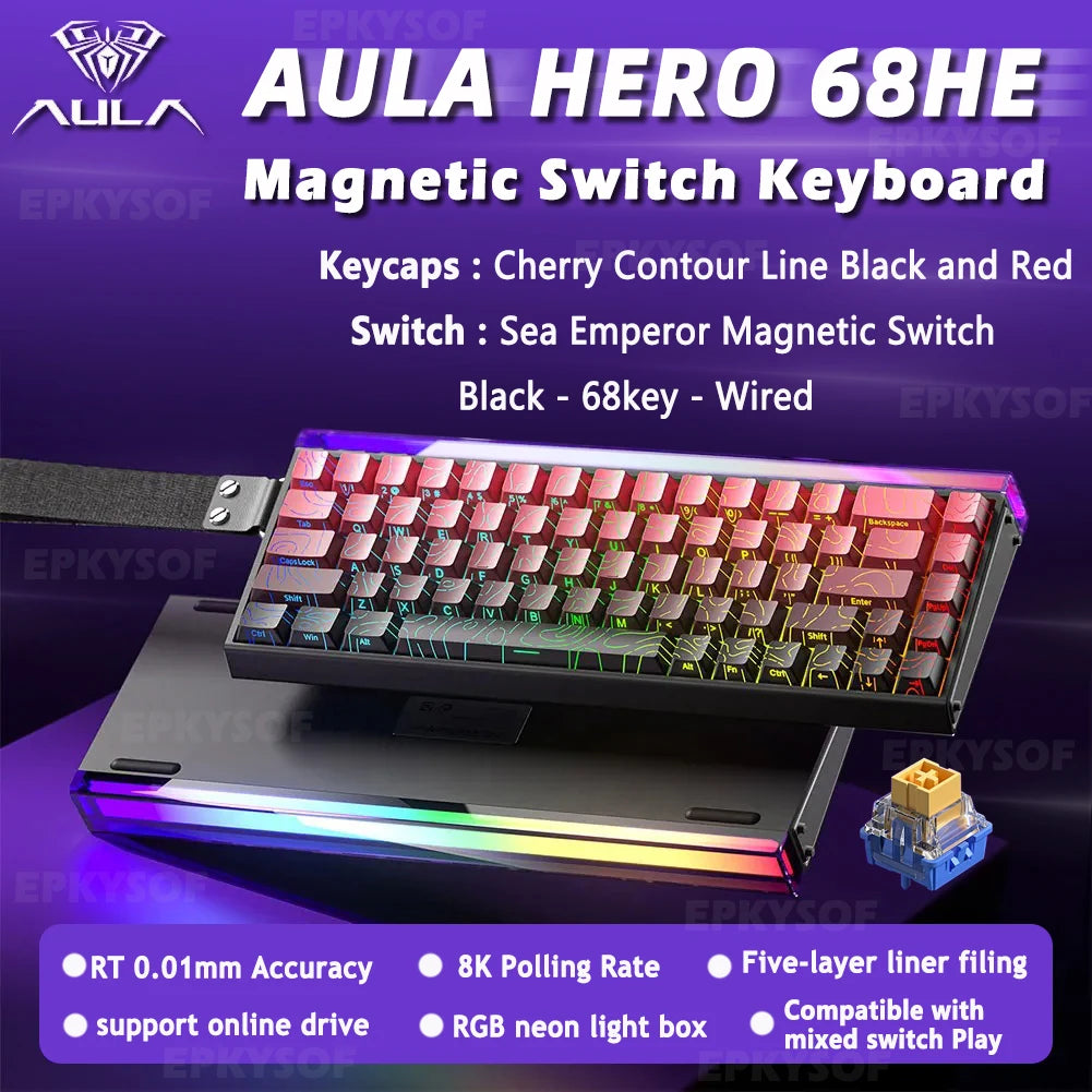 AULA HERO 68HE Magnetic Switch Keyboard RGB Gaming Mechanical Keyboard Rapid Trigger 8K Return Wired Esports Custom Keyboard Deals 4 U   Deals 4 U