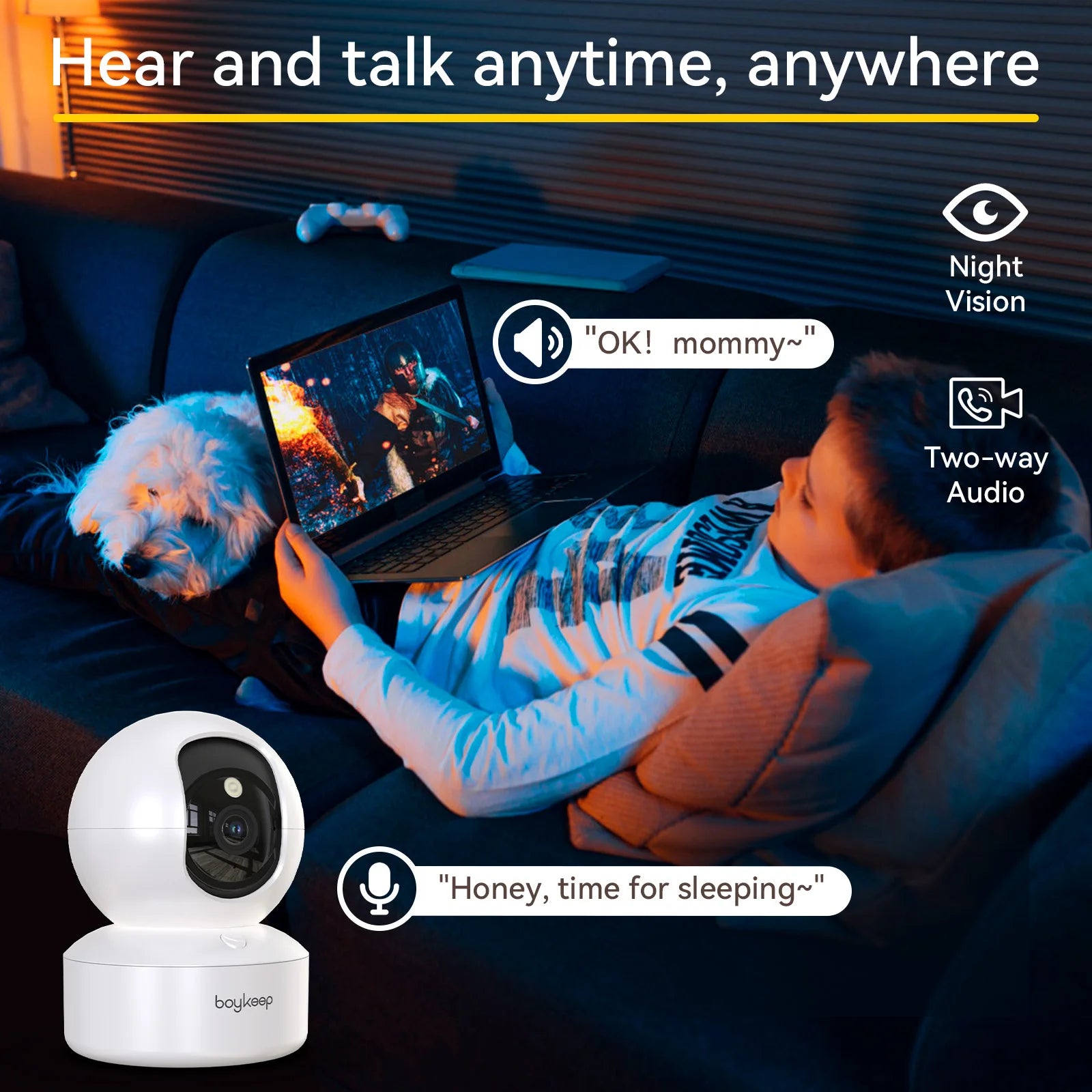 Boykeep 2K Pet Dog Camera with Phone App, 5G/2.4GHz WiFi Indoor Security Baby Camera, 360° Pan & Tilt, 2-Way Audio, Night Vision Deals 4 U   Deals 4 U