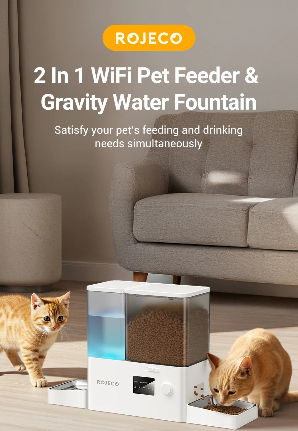 ROJECO 8.5L Automatic Pet Feeder Water Fountain WIFI APP Remote Control Smart Dog 5L Food Dispenser 3.5L Gravity Water Drinker ﻿ Deals 4 U  Automatic Pet Feeder Deals 4 U