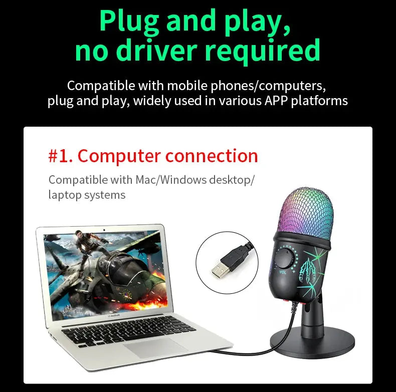 Gaming Microphone USB Microphone for PC Condenser Podcast Mic for Studio Recording with Headphone Jack, Led, Noise Cancellation Deals 4 U  Streaming Equipment Deals 4 U