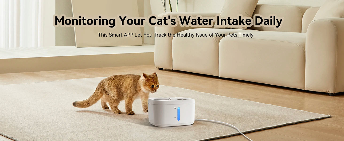 Cat Water Fountain with APP Wireless Connected 84oz/2.5L Automatic Pet Water Fountain with Stainless Steel Tray Weight Sensor Deals 4 U   Deals 4 U