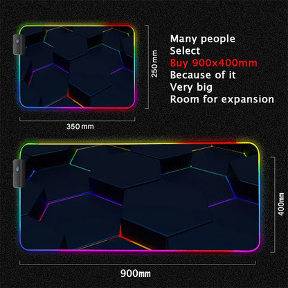 XXL RGB Gaming Mouse Pad New 3D Geometry Desk Mat HD Gamer Accessories Large LED Light Mousepads PC Computer Carpet with Backlit