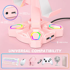 USB Hub Controller Holder Headphones Stand Rotatable Headset Stand with 9 Light Modes with 2 USB Charging Type-C Ports Deals 4 U   Deals 4 U