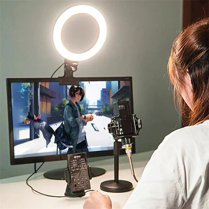 Clip-on ring light lighting kit, phone selfie light, 3-stop webcam, photography accessories, auto projection, 6-inch fill light Deals 4 U  Streaming Equipment Deals 4 U