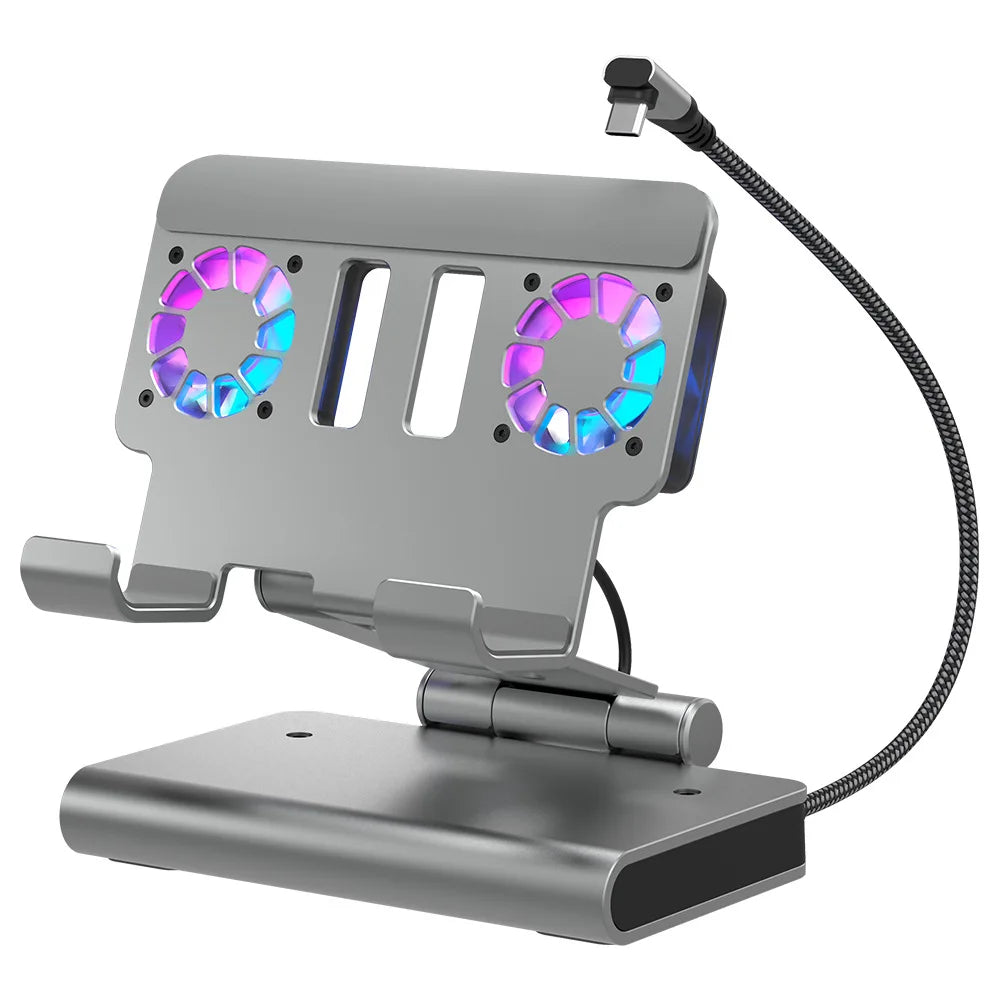 6-in-1 Gaming Console Cooling Dock with Metal Bracket RGB Dual Fans Adjustable Height for ROG ALLY Steam Deck LEGION Go Ipad