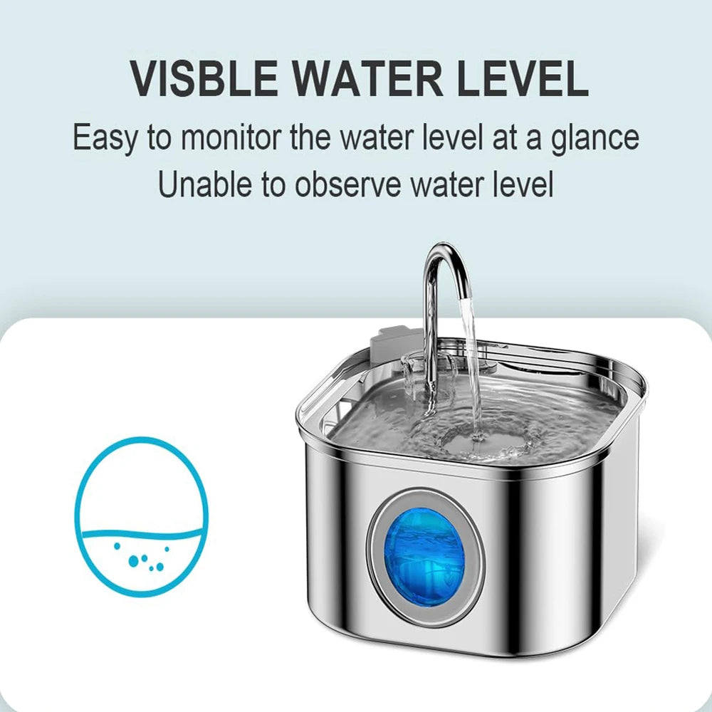 ZYFeeder 2.2L Automatic Cat Water Fountain Square Stainless Steel Pet Water Feeder Dog Water Fountain with window（No 5V 1A Plug） Deals 4 U   Deals 4 U