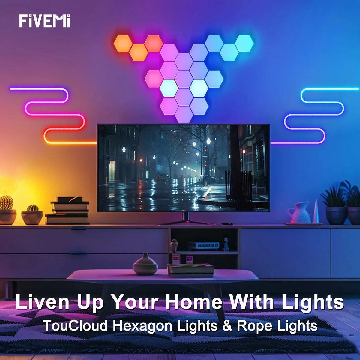 8/12/20 PCS Smart Hexagon Wall Light Color Changing Ambient Hexagonal Lights Night DIY Music Sync MeRGBW APP Games Room Bedroom Deals 4 U  RGB Hexagon Wall Lights Deals 4 U