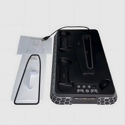 For PS5/PS5 Slim/PS5 Pro All-in-One Cooling Stand Base Model with RGB Lighting Effects Storage Function game Controller base