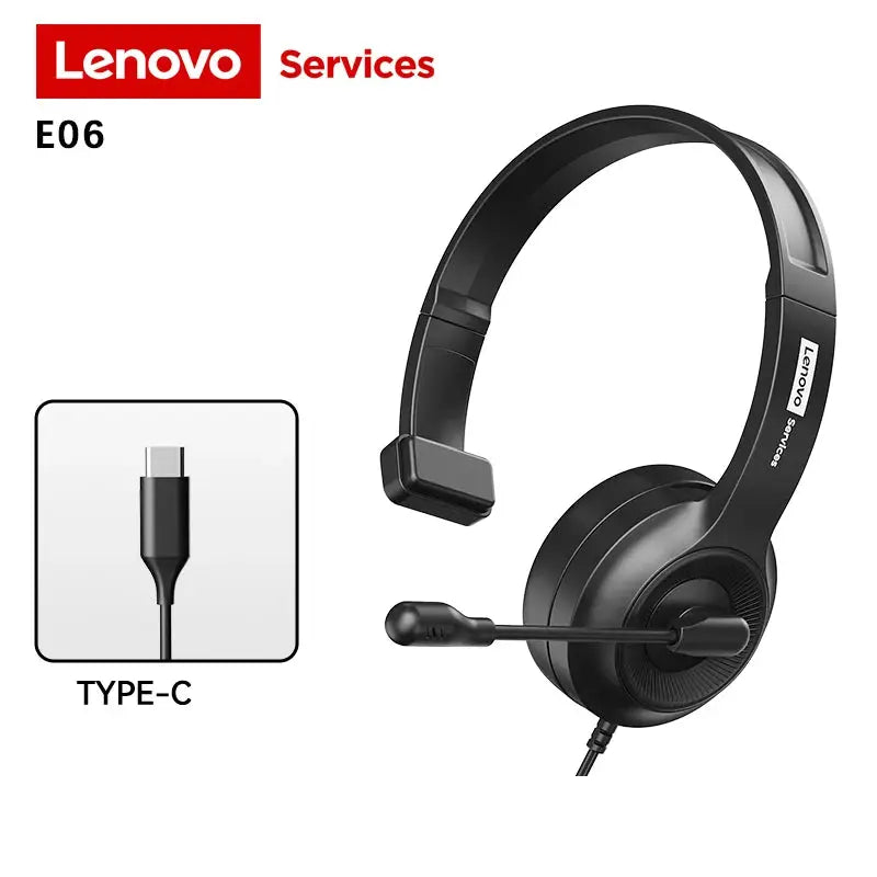 Lenovo E06 Single Ear Wired Headphone With Microphone Stereo Effect Business Meeting Office HD Call Scalable Gaming Headsets Deals 4 U  Gaming Accessories Deals 4 U