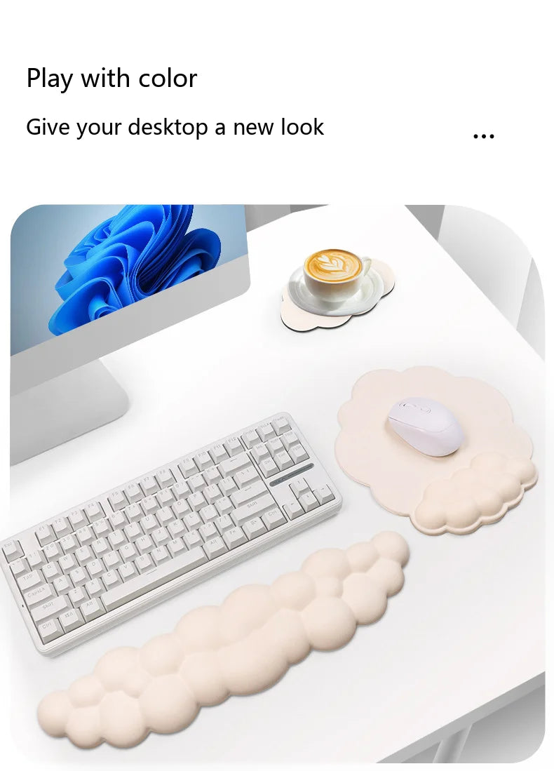 Cloud Memory Foam Wrist Rest Keyboard Mouse Pad Ergonomic Desk Mat for Office Gaming 10 Colors 3 Piece Set