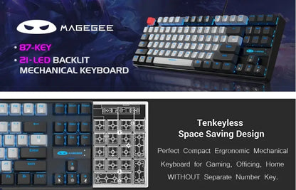 MageGee 75% Mechanical Gaming Keyboard, Blue Switch, LED Blue Backlit, 87 Keys Compact TKL Wired Keyboards for Windows Laptop PC Deals 4 U  Gaming Accessories Deals 4 U