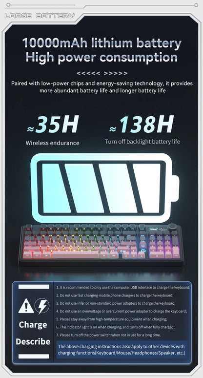 AJAZZ AK980 V2 PRO 98% Gasket Mechanical Keyboard, Hot-Swappable, 10000mAh, TFT Screen & Knob, 8K Polling Rate, RGB Backlit