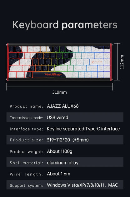 AJAZZ ALUX68 Magnetic Shaft Aluminum Alloy Esports Magnetic switch keyboard RGB hot-swappable DIY wired macro mode Hall effect