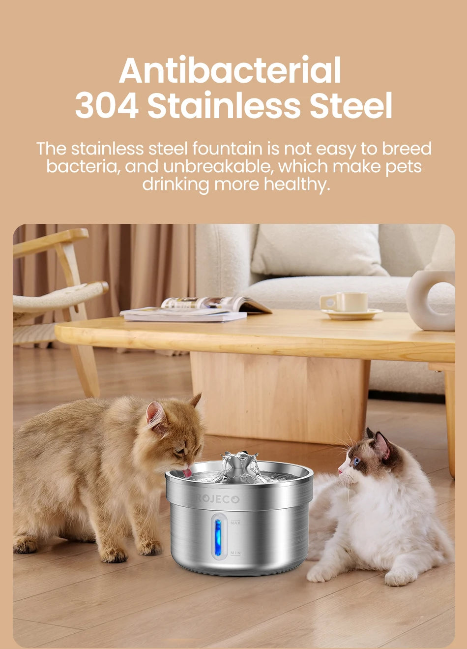 ROJECO Stainless Steel Pet Drinking Fountain Automatic Cat Water Fountain Smart Pet Water Dispenser for Dog Cat Drinking Supply Deals 4 U   Deals 4 U