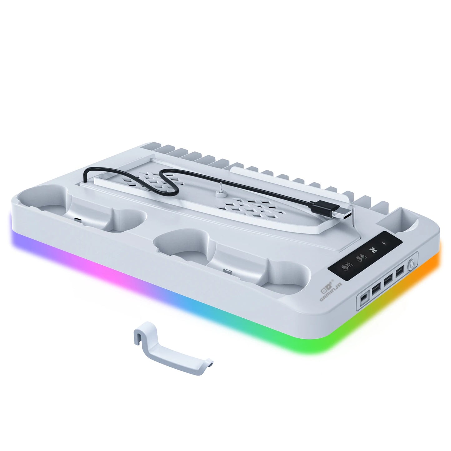GAMINJA P58 RGB Cooling Stand For PS5 Slim Console Gamepad Charging Base Headset Hook Game CD Storage Rack For PS5 Disc&Digital