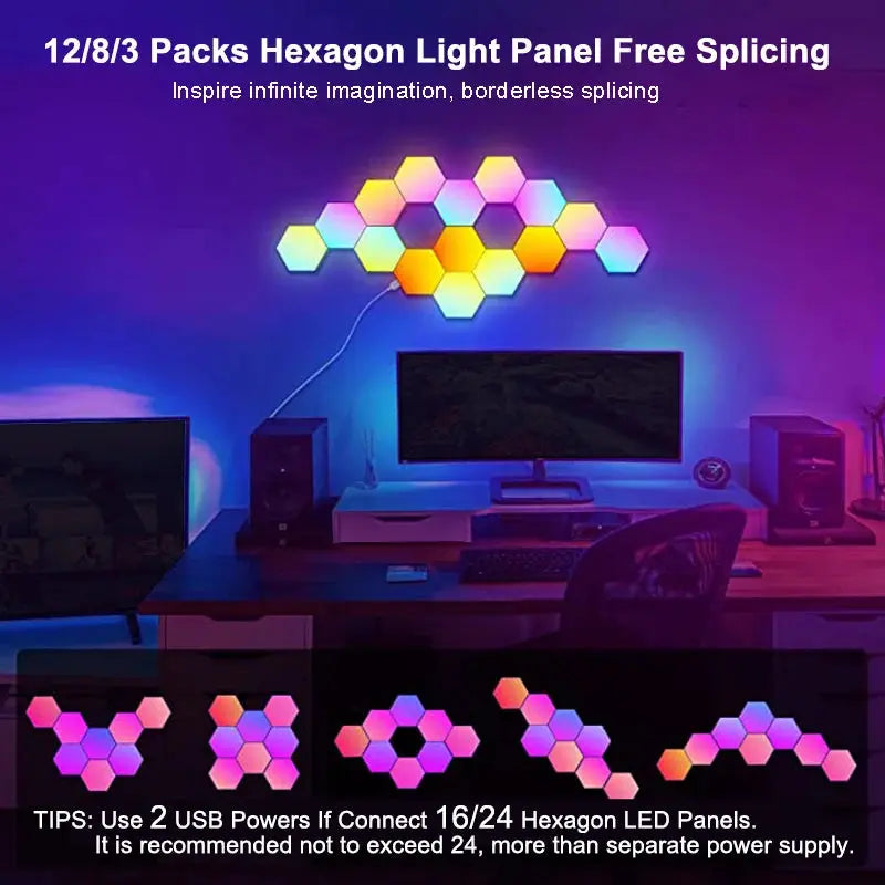 RGB LED Hexagon Light Bluetooth Indoor Wall Light APP Remote Control Night Light Computer Game Room Decoration Bedroom Bedside Deals 4 U  RGB Hexagon Wall Lights Deals 4 U