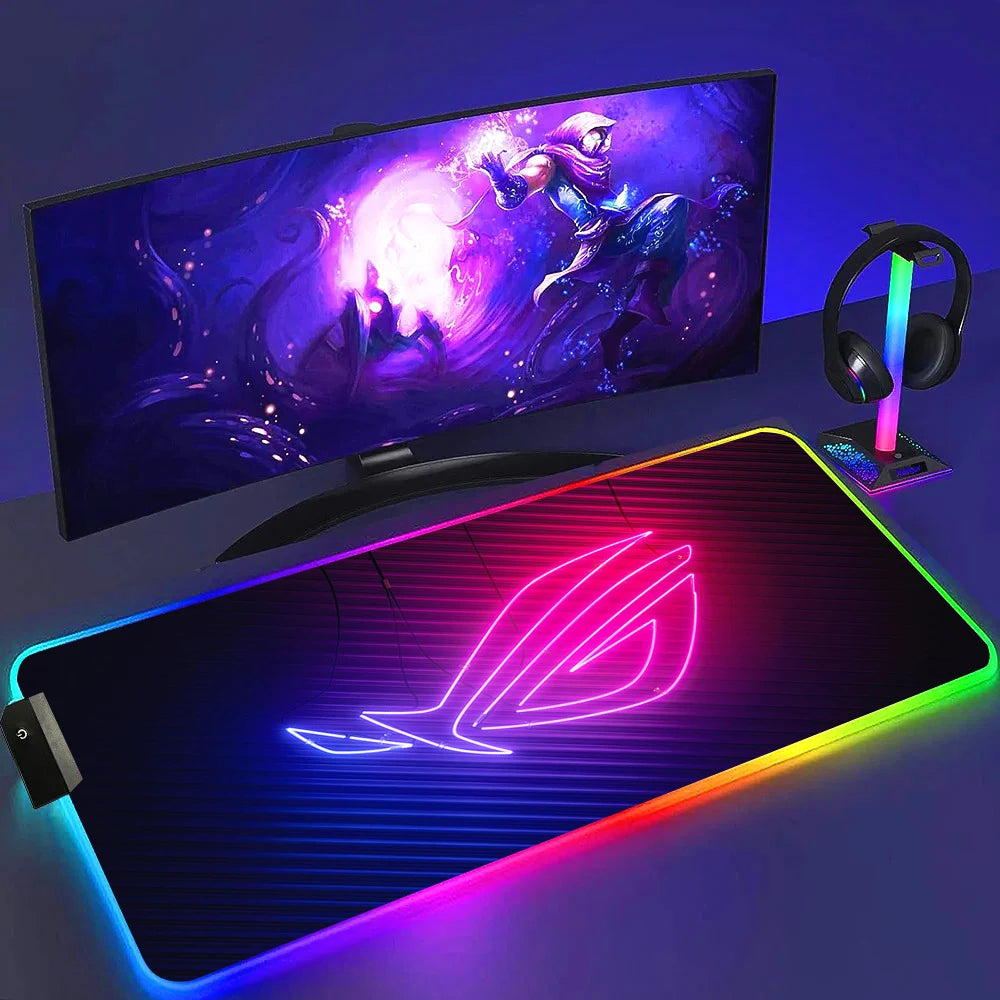 ROG ASUS Mouse Pad RGB Gamer Desk Mat Led Back Light Mousepad Setup Gaming Accessories Deskmat Big Colorful Mousepepad Backlight
