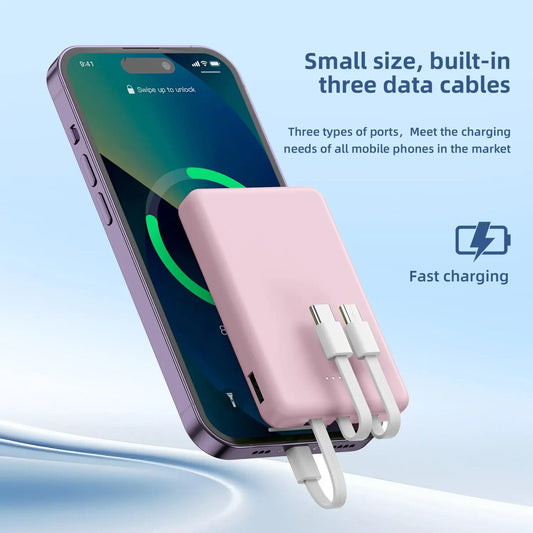 Mini 5000mAh Portable Power Bank With Built-in LED Digital Display, 1 USB-A Port and 3 Integrated Charging Cords, Ultra Compact External Battery Pack, Support Multiple Devices Simultaneous Charging Compatible With  Android Sm Deals 4 U  Mobile Gaming Deals 4 U