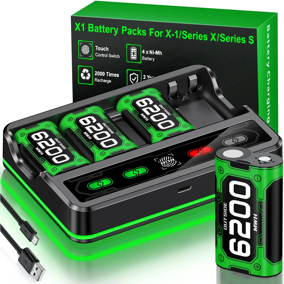 Beboncool X800/X801(white)Rechargeable Battery Pack for Xbox Series X/S/One/Elite Controllers - 6200mWh 4-Port Safety Protection Deals 4 U  Console Accessories Deals 4 U