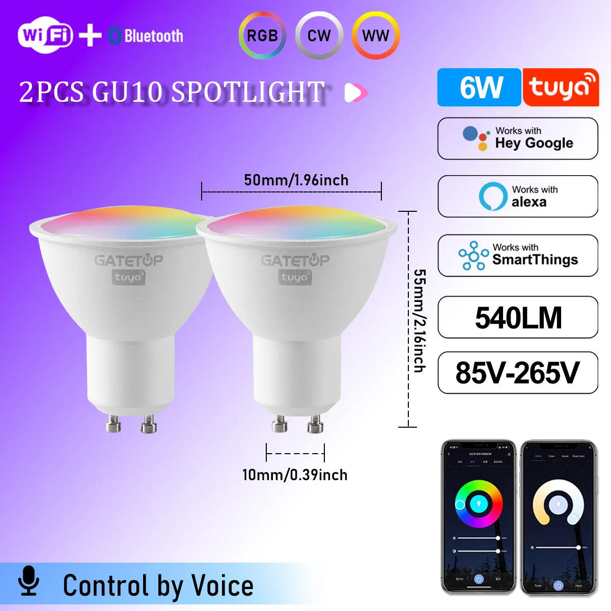 1-10PCS Tuya WiFi GU10 LED Spotlight Smart Light Bulb Dimmable 1-100% Lamps Smart Life App Control Works with Alexa Google Deals 4 U  Smart Home Gadget Deals 4 U