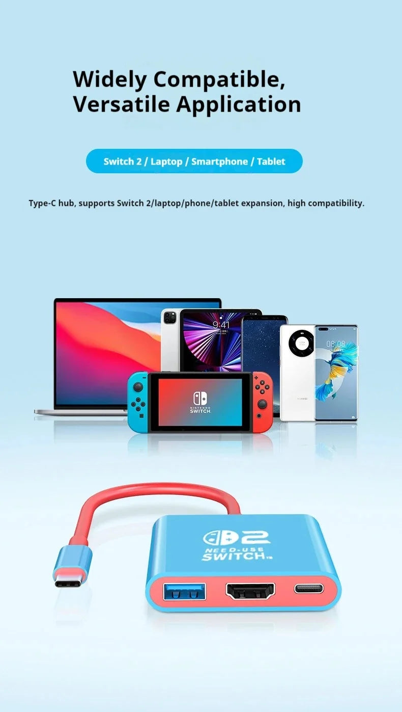 Docking Station for Nintendo Switch 2,4K 60Hz TYPE-C Hub with HDMI and USB-C 3.0 PD100W Charge Perfect for Switch 2/Switch/OLED Deals 4 U   Deals 4 U