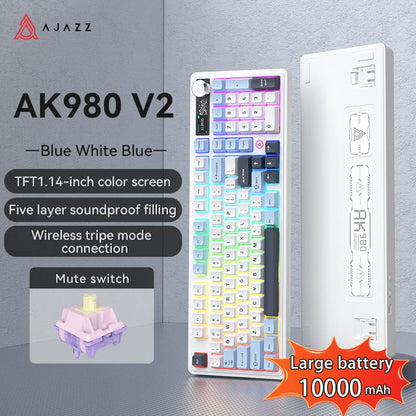 AJAZZ AK980 V2 PRO 98% Gasket Mechanical Keyboard, Hot-Swappable, 10000mAh, TFT Screen & Knob, 8K Polling Rate, RGB Backlit
