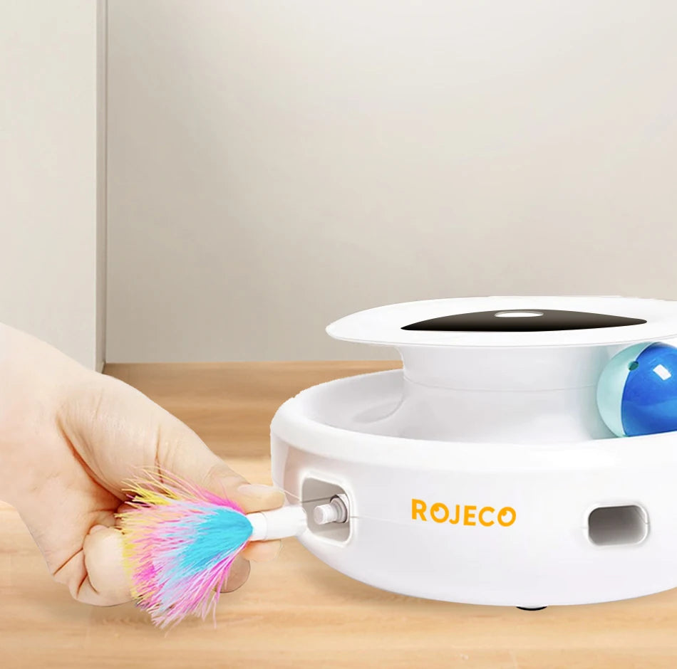 ROJECO 2 in 1 Smart Cat Toys Automatic Feather Fun Ball Toy Set For Cat Dog 5 Modes Electronic Interactive Pet Toy Accessories Deals 4 U   Deals 4 U