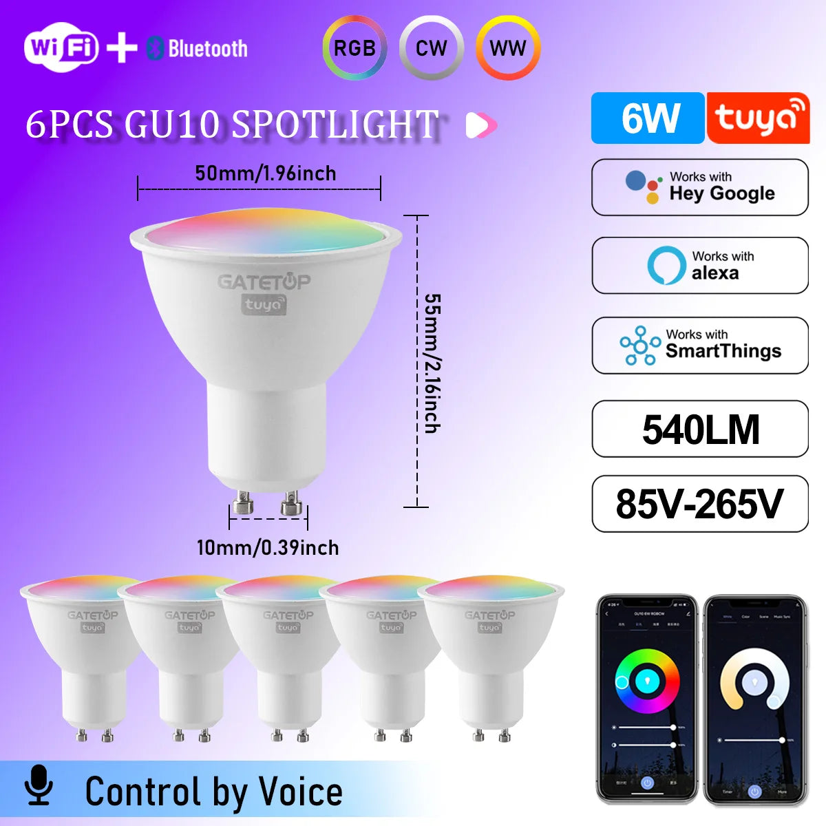 1-10PCS Tuya WiFi GU10 LED Spotlight Smart Light Bulb Dimmable 1-100% Lamps Smart Life App Control Works with Alexa Google Deals 4 U  Smart Home Gadget Deals 4 U